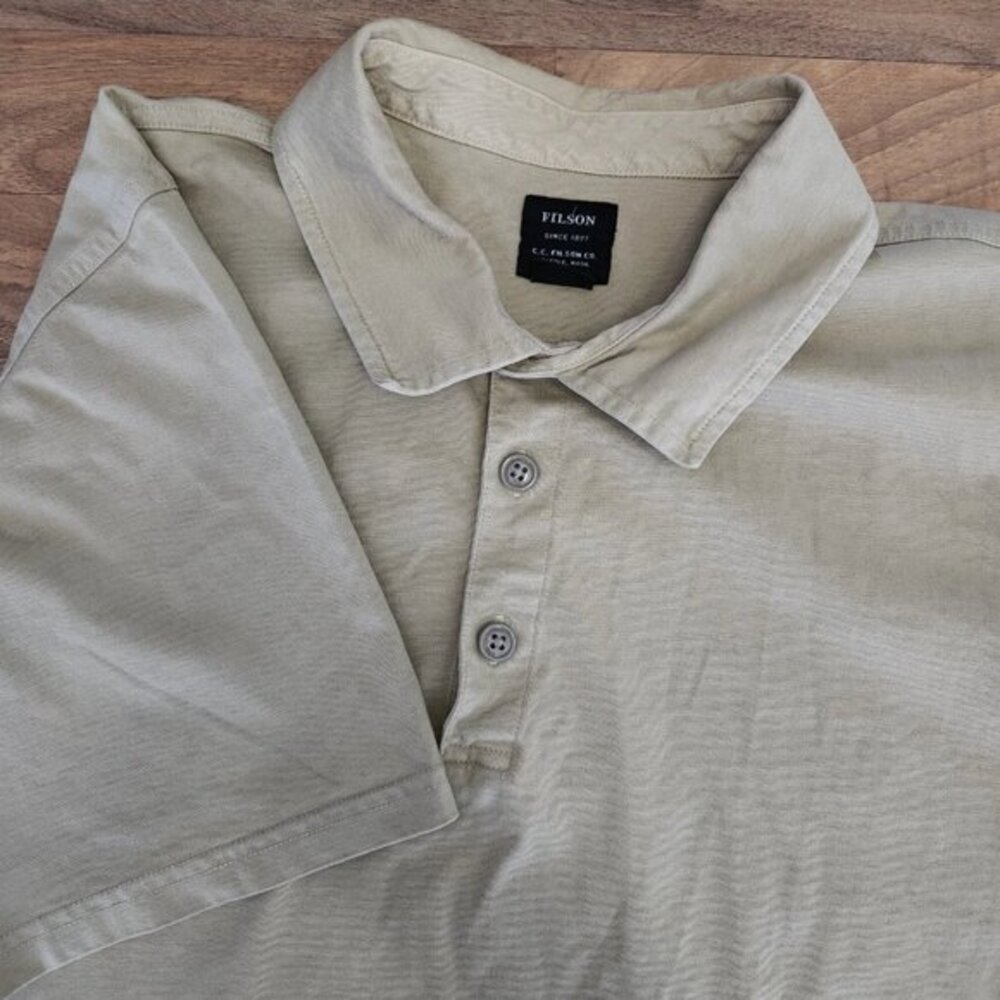 Filson Mens Cedar River Polo Shirt Soft Peruvian Cotton Size XL Khaki‎